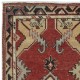 Traditional Vintage Handmade Turkish Accent Rug in Red and Beige Color