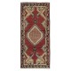 Traditional Vintage Handmade Turkish Accent Rug in Red and Beige Color