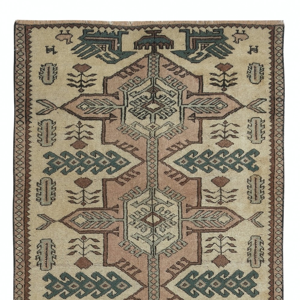 Vintage Handmade Turkish Wool Narrow Runner Rug for Hallway Decor