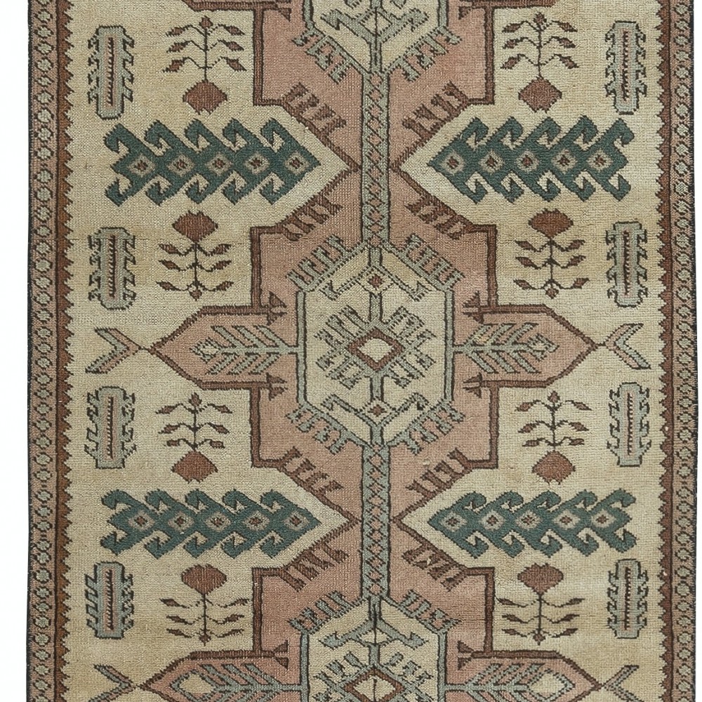 Vintage Handmade Turkish Wool Narrow Runner Rug for Hallway Decor