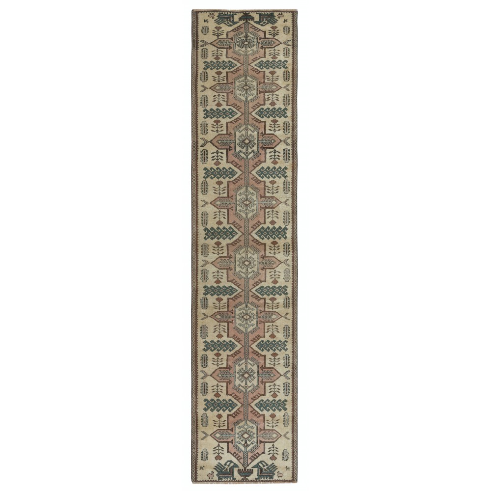 Vintage Handmade Turkish Wool Narrow Runner Rug for Hallway Decor