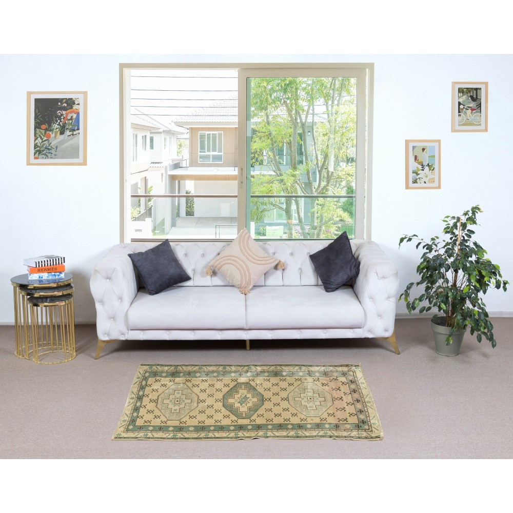 Mid-Century Handmade Turkish Accent Rug Made of Wool