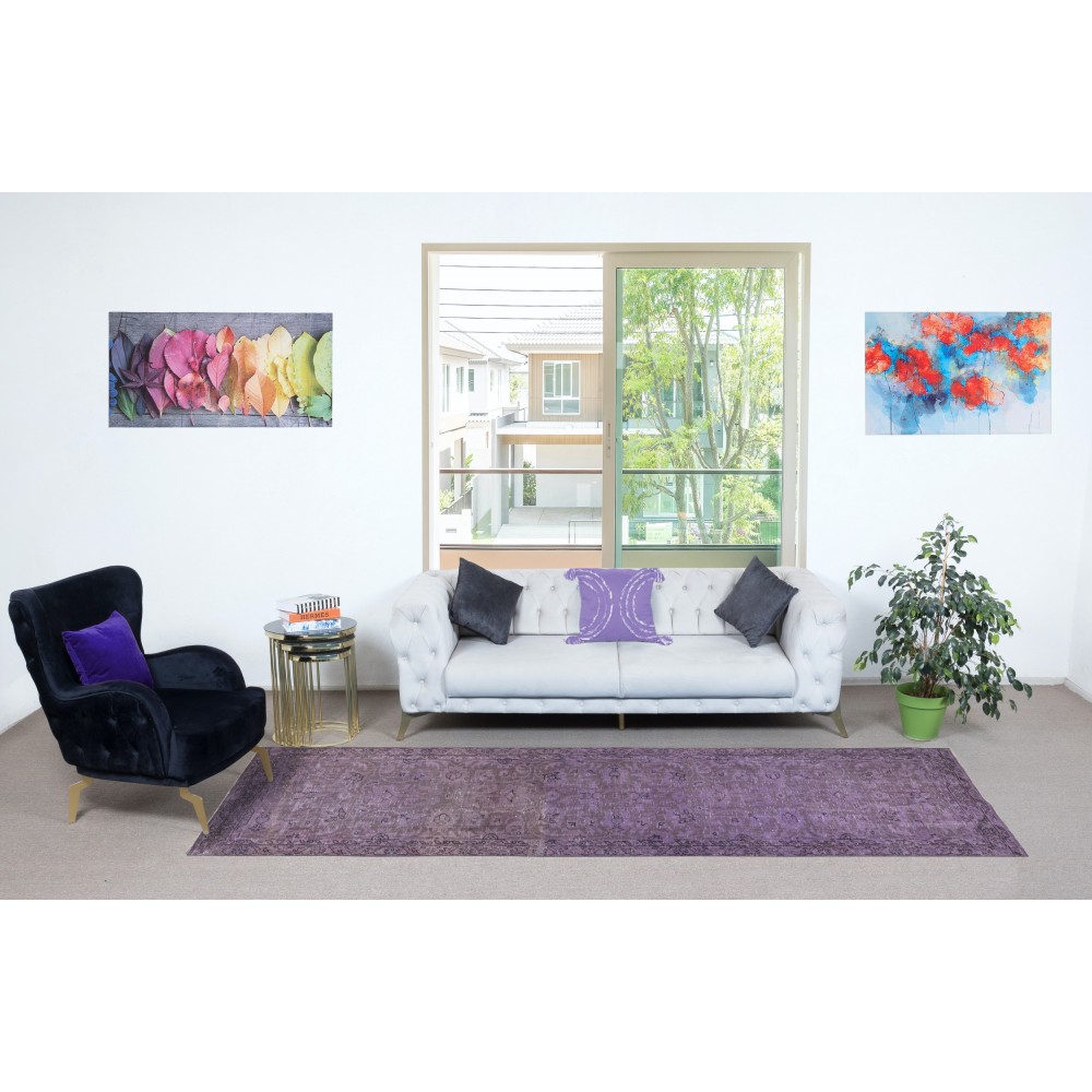 Purple Color Handmade Hallway Runner. Kitchen Rug. Floral Patterned Corridor Rug. Modern Stair Rug