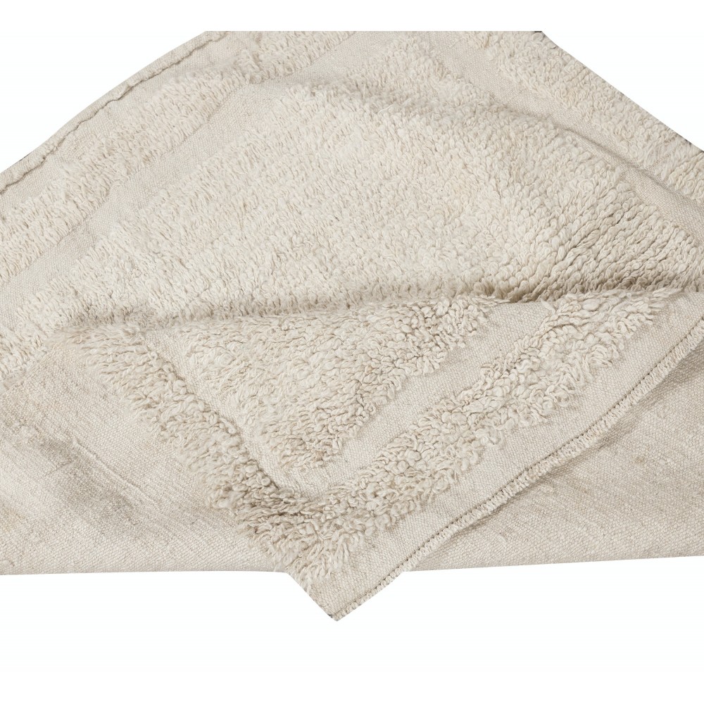 Minimalist Vintage Anatolian "Tulu" Rug in Solid Beige, 100% Natural Wool