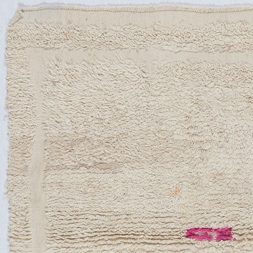 Minimalist Vintage Anatolian "Tulu" Rug in Solid Beige, 100% Natural Wool