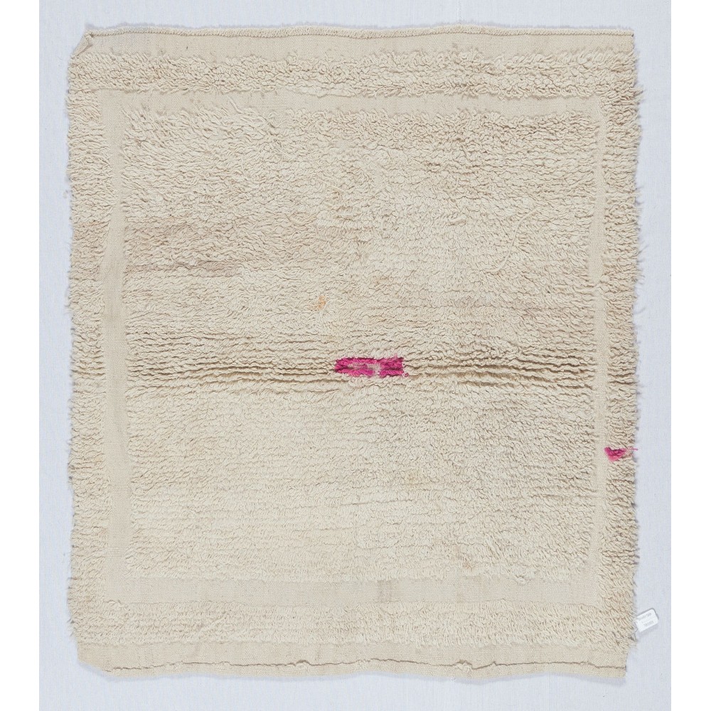Minimalist Vintage Anatolian "Tulu" Rug in Solid Beige, 100% Natural Wool