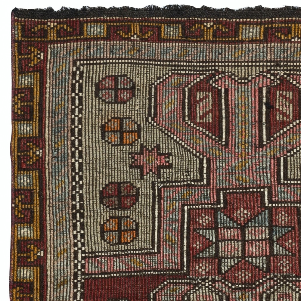 Vintage Hand-woven Kilim. 100% Wool. Vintage Flat-Weave Turkish Accent Rug