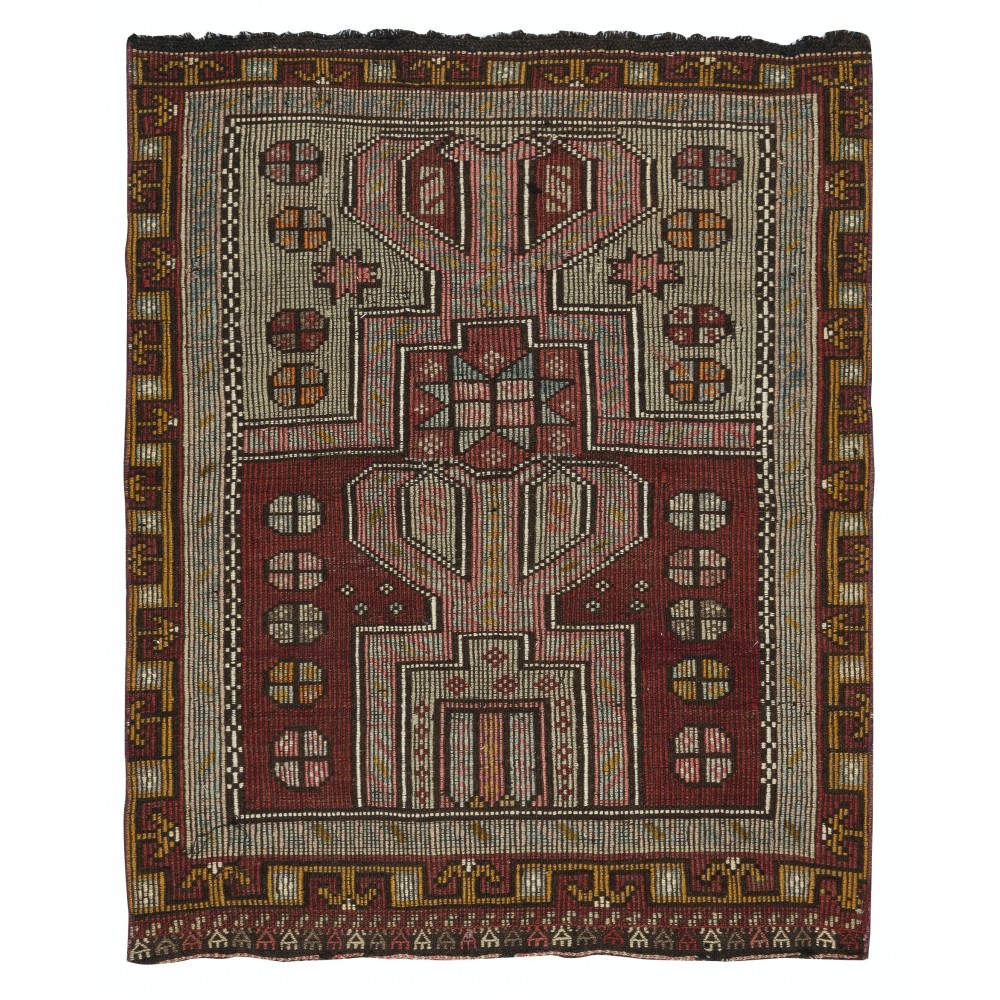 Vintage Hand-woven Kilim. 100% Wool. Vintage Flat-Weave Turkish Accent Rug
