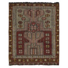 Vintage Turkish Handwoven Wool Prayer Kilim Rug with Geometric Mihrab Design in Red, Black and Ivory