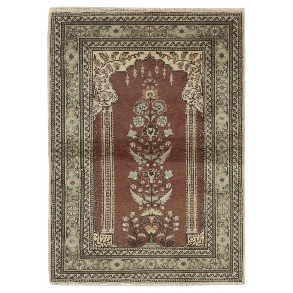 Handmade Turkish Kayseri Prayer Rug, 100% Wool, Vintage Prayer Mat