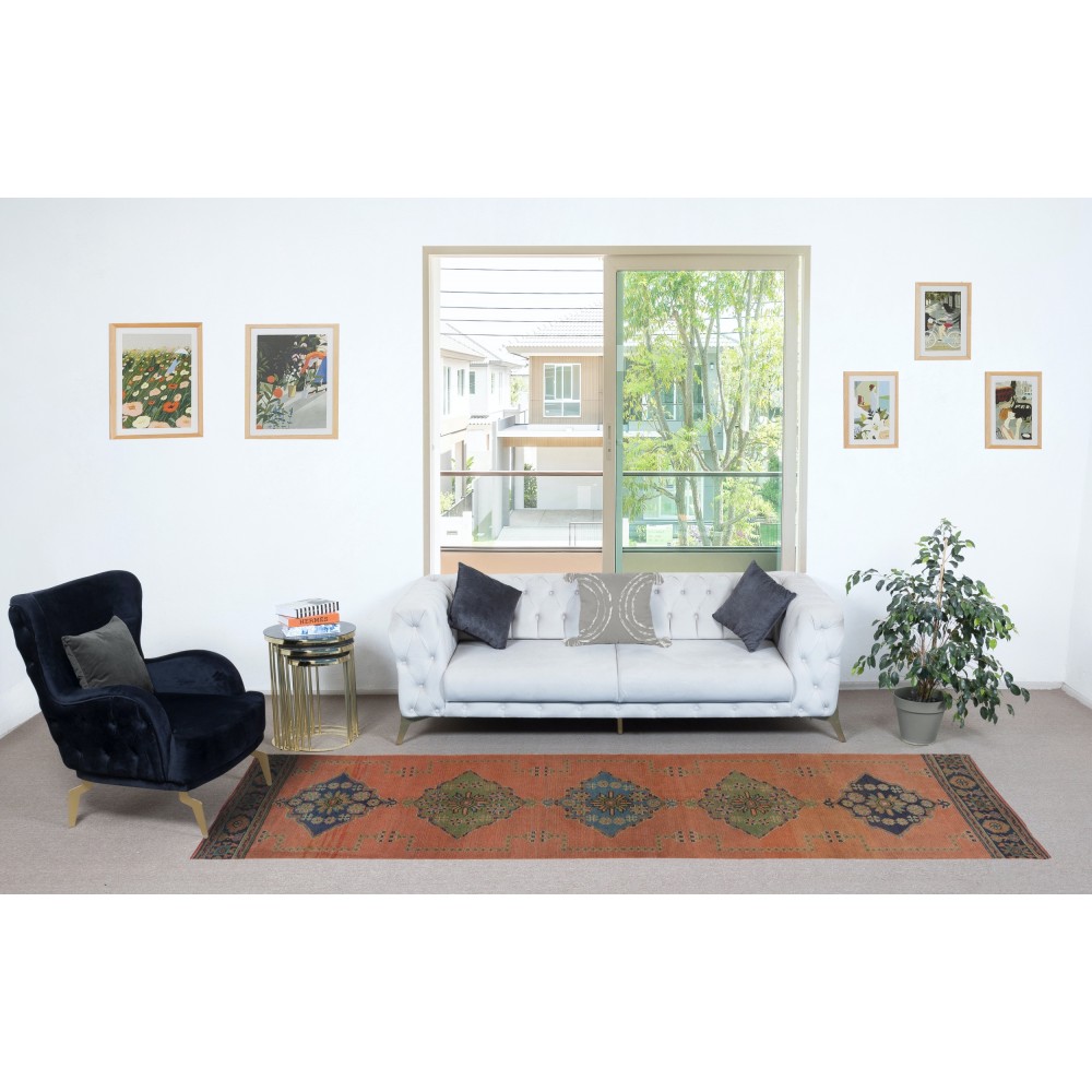 Vintage Runner Rug for Kitchen. Handmade Hallway Rug. Turkish Stair Rug