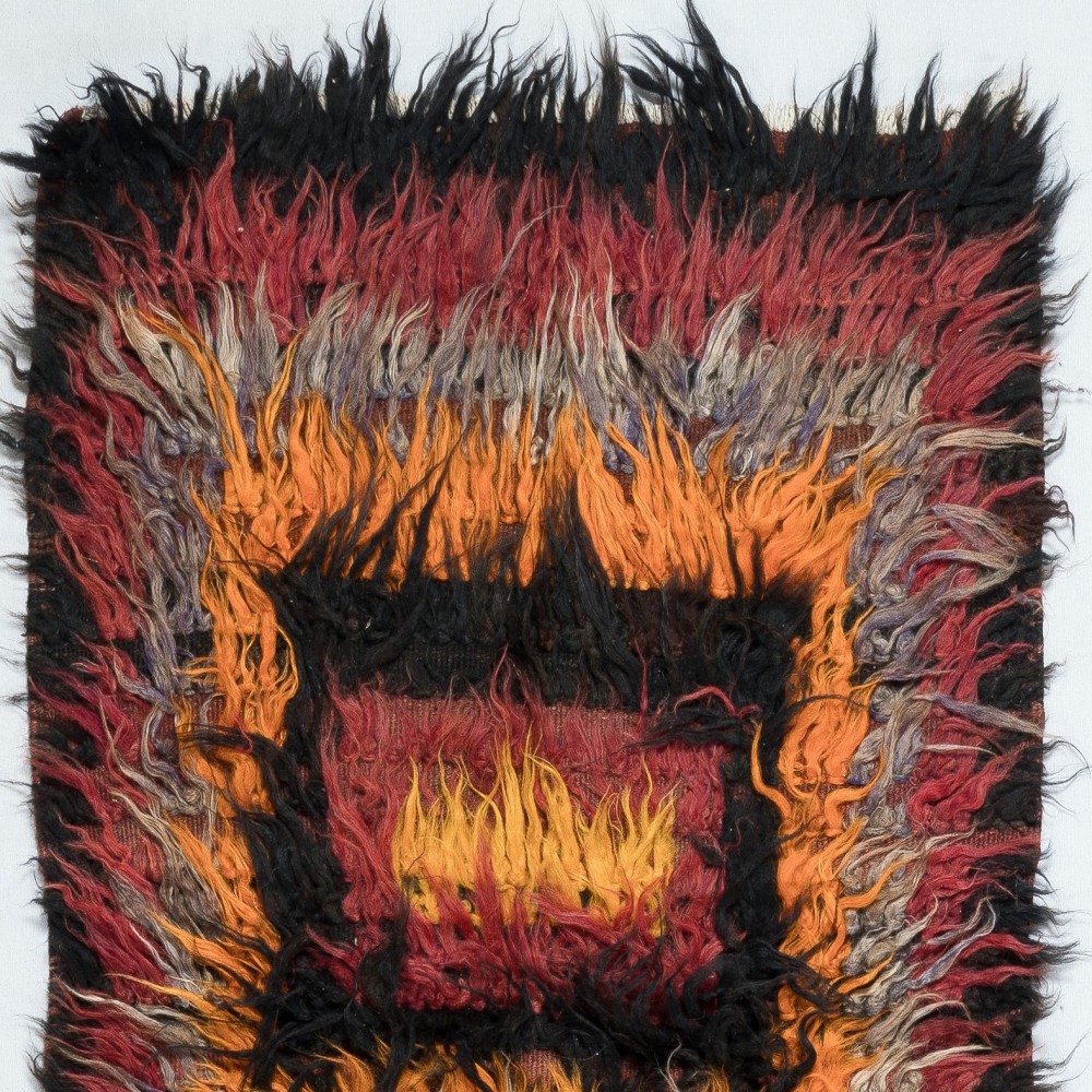 Vintage Shag Pile Handmade Turkish Tulu Runner Rug Made of Mohair Wool