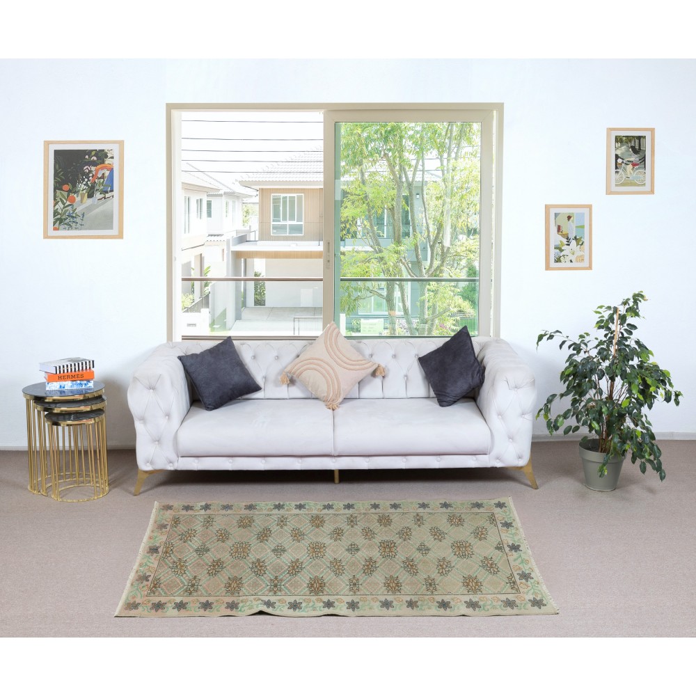 Handmade Turkish Accent Rug for Kitchen. Vintage Small Rug for Entryway or Bedroom