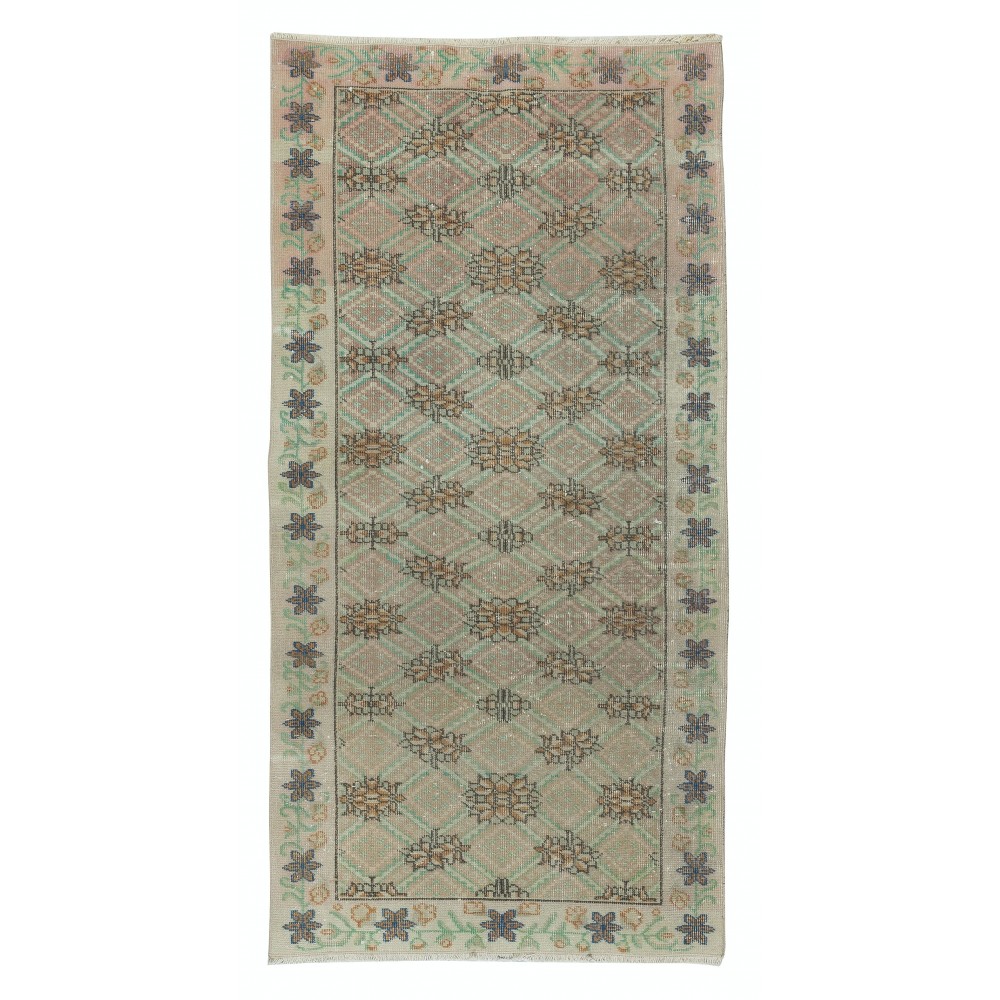 Handmade Turkish Accent Rug for Kitchen. Vintage Small Rug for Entryway or Bedroom