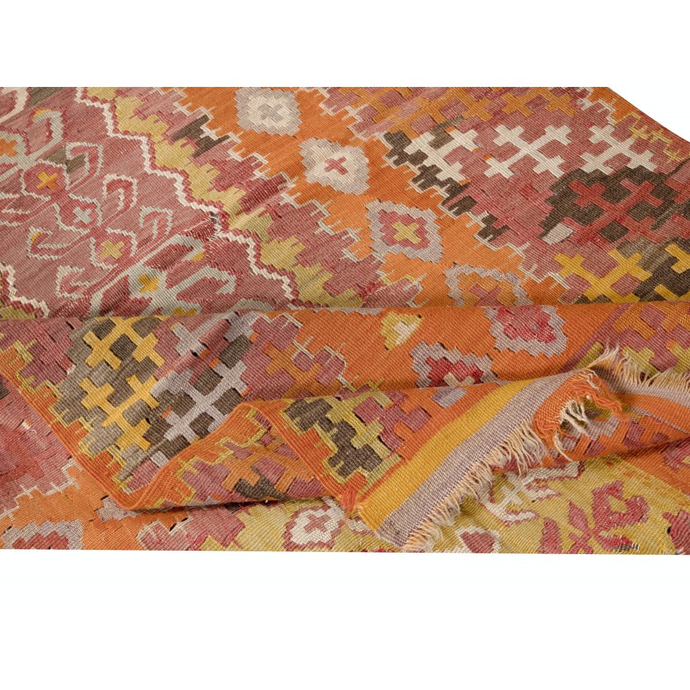 Mid-Century Hand-Woven Bohemian Turkish Kilim. 100% Wool. Vintage Flat-Weave Rug