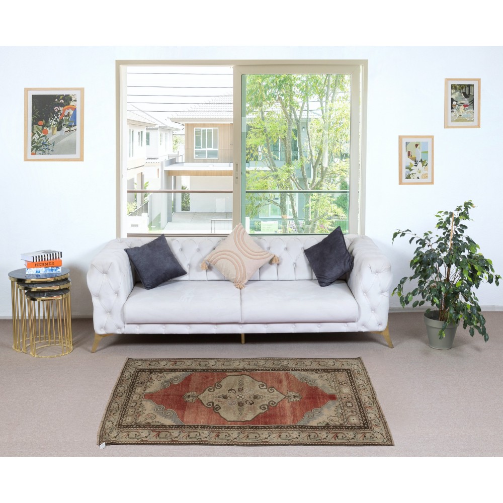 One of a pair Vintage Handmade Turkish Area Rug, 100% Wool