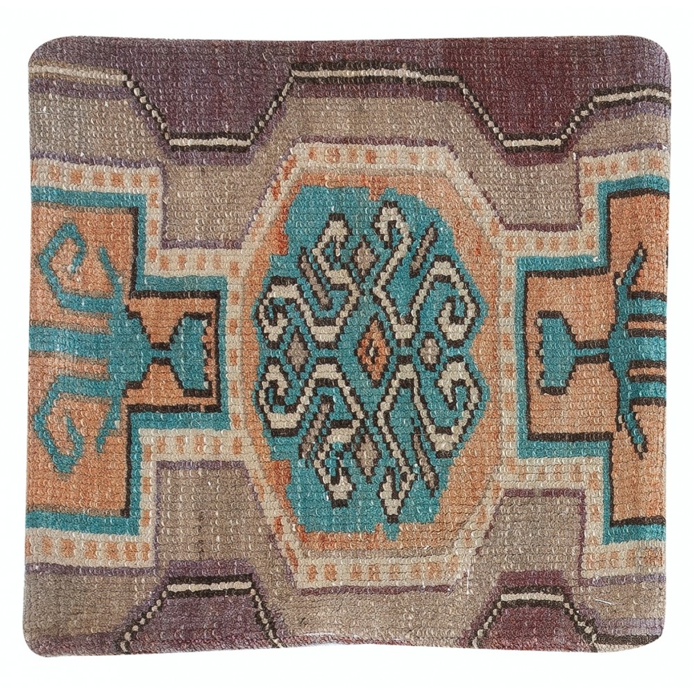 Traditional Turkish Wool Cushion Cover. Handmade Rug Pillow. Vintage Throw Pillow