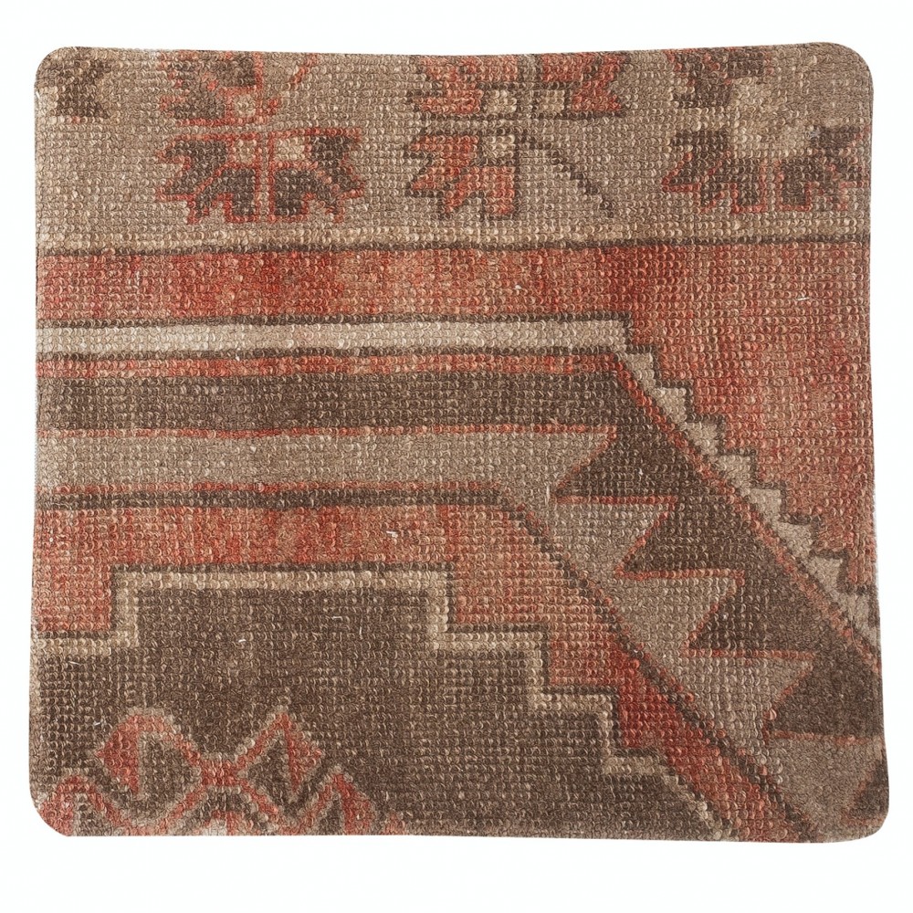 Rustic Handmade Wool Cushion Cover. Vintage Turkish Rug Pillow