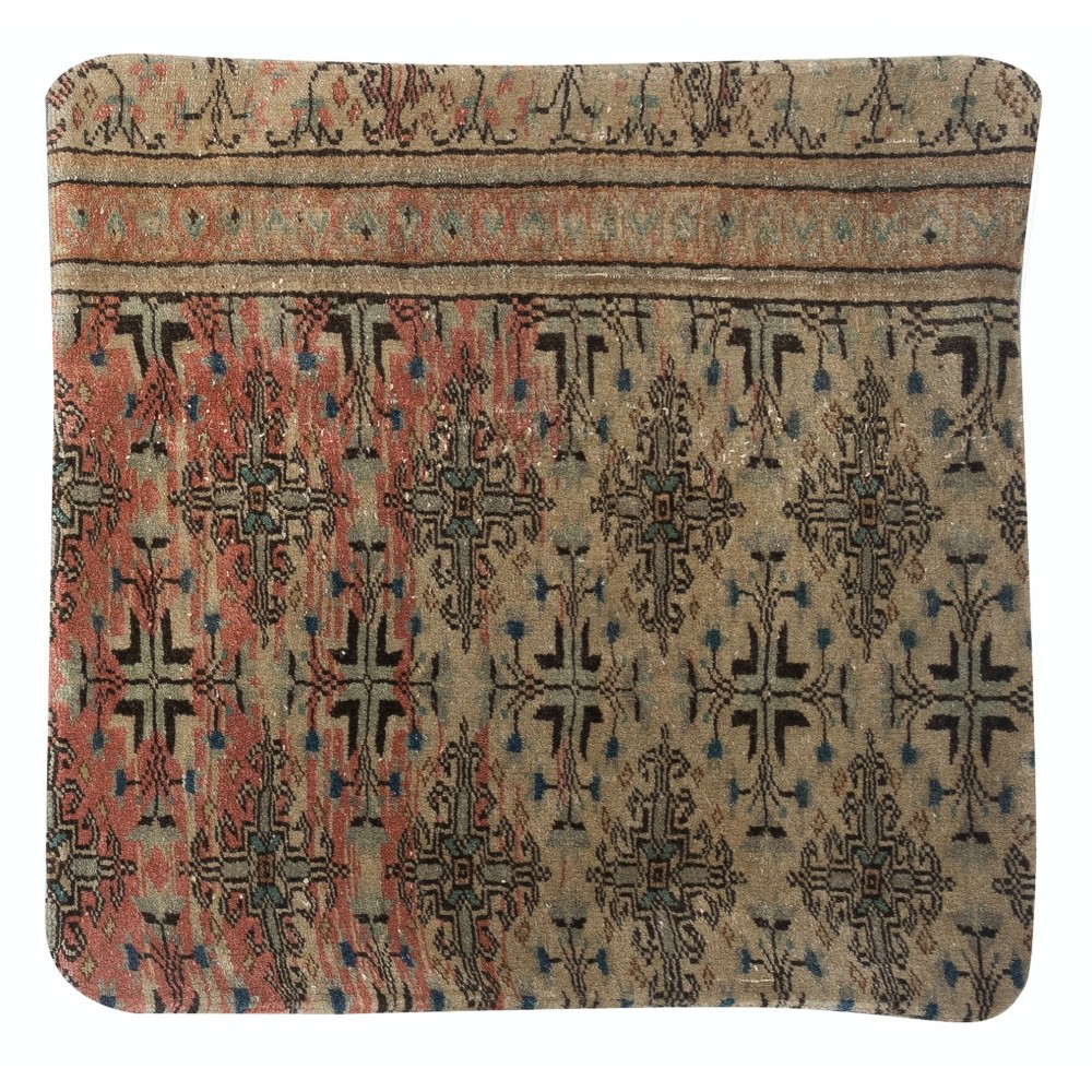 One-of-a-Kind Turkish Rug Pillow. Handknotted Wool Rug Cushion. Vintage Toss Pillow