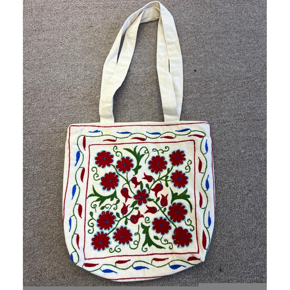 Silk Embroidery Handbag. New Suzani Textile Bag