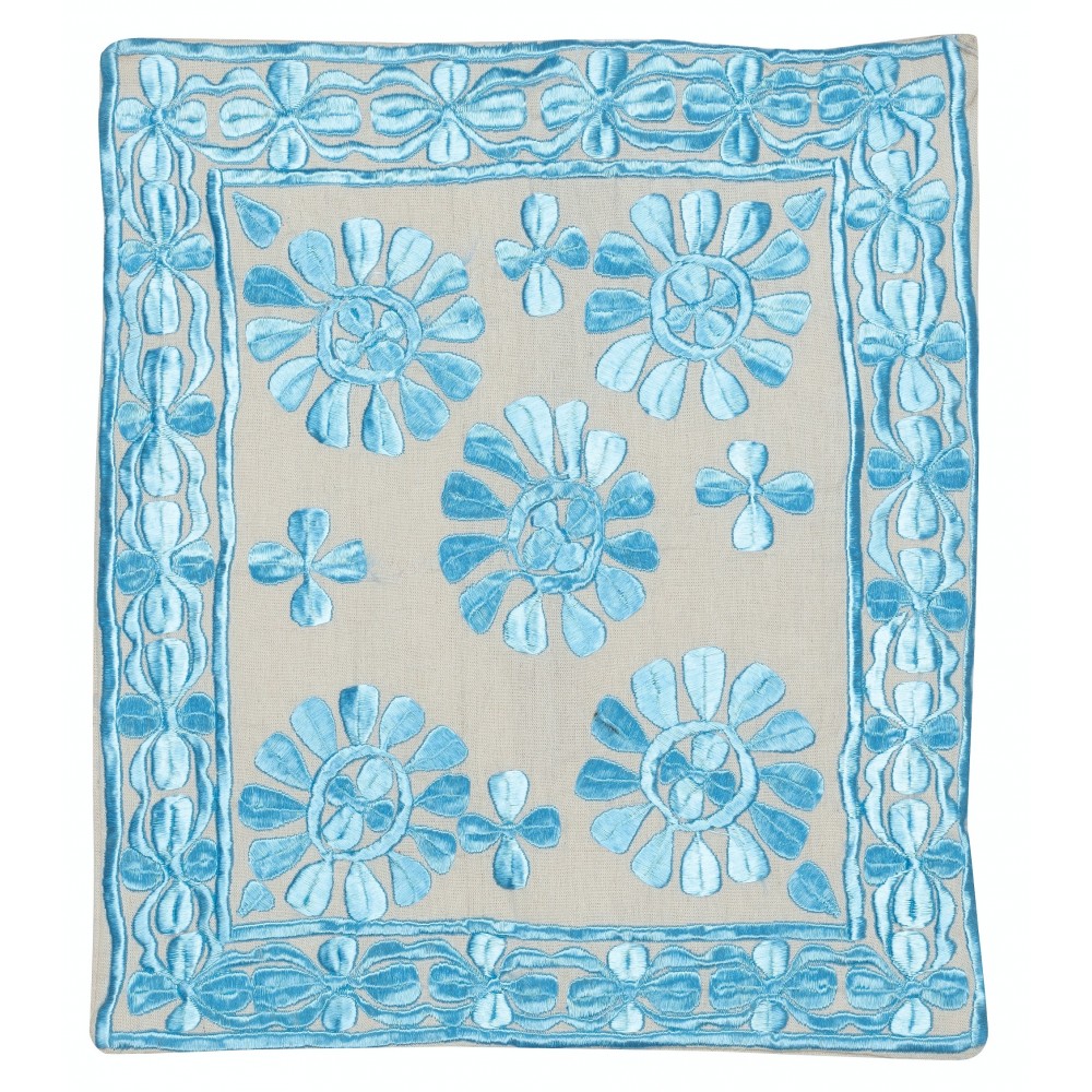 Cotton Cushion Cover. Blue Color Lace Pillow. Handmade Throw Pillow