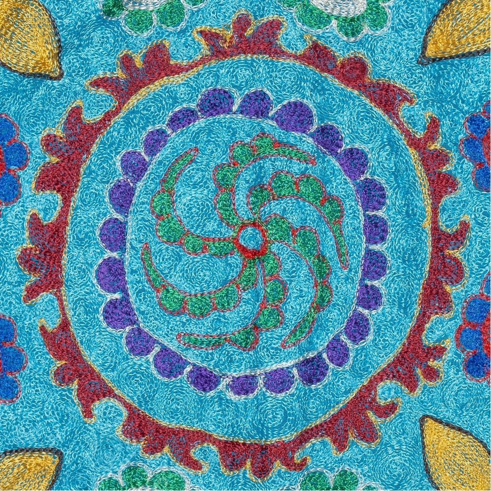 Silk Embroidery Cushion Cover. Light Blue Pillowcase. Modern Lace Pillow
