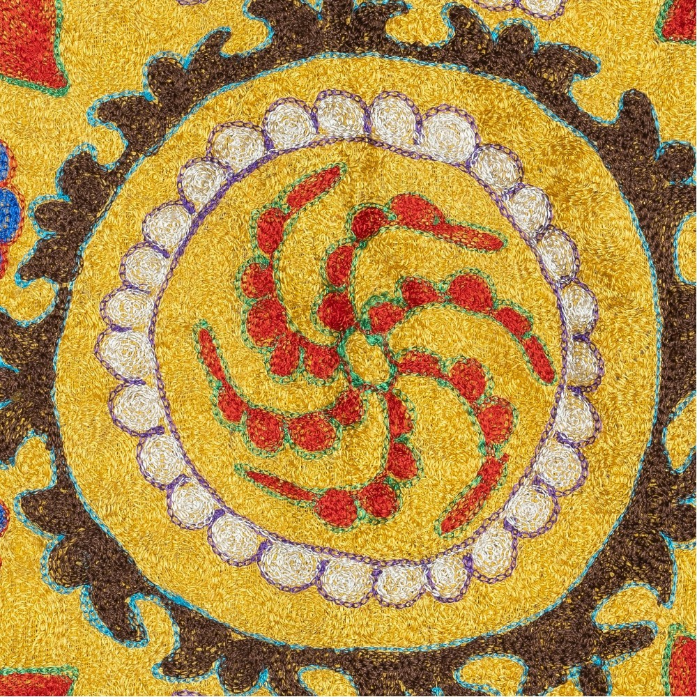 Silk Embroidery Cushion Cover. Yellow Pillow. Modern Lace Pillow