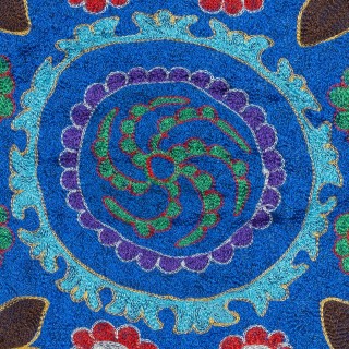 Silk Embroidery Cushion Cover. Blue Pillow. Modern Lace Pillow