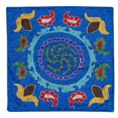 Silk Embroidery Cushion Cover. Blue Pillow. Modern Lace Pillow