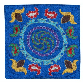Silk Embroidery Cushion Cover. Blue Pillow. Modern Lace Pillow