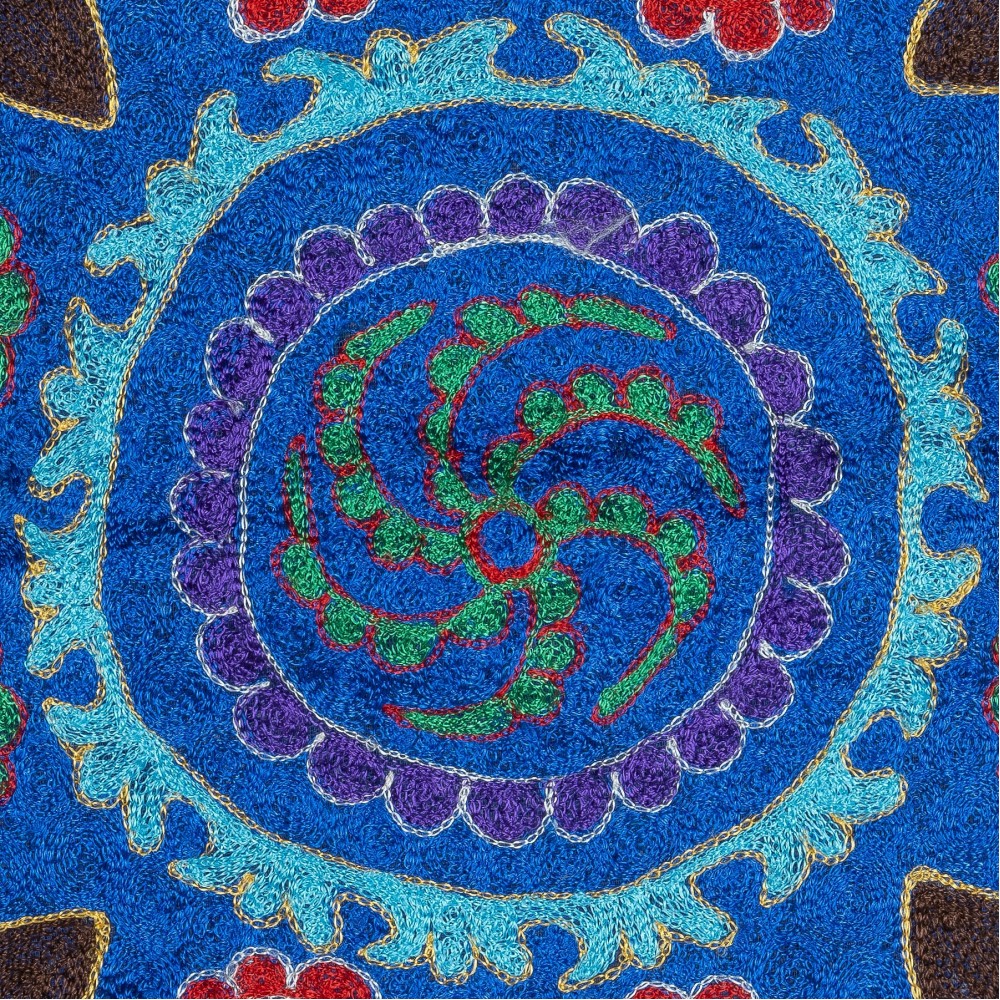 Hand Embroidered Silk and Cotton Cushion Cover. Blue Toss Pillow. New Lace Pillow