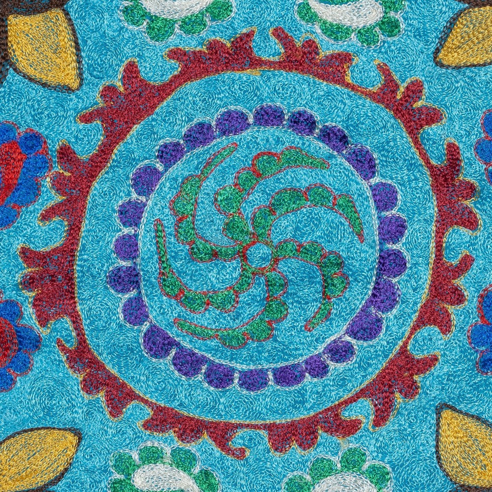 Hand Embroidered Silk and Cotton Cushion Cover. Light Blue Toss Pillow. New Lace Pillow