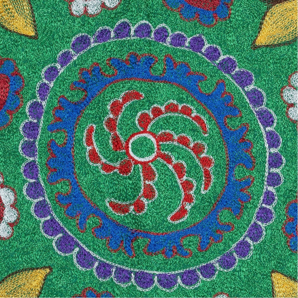 Silk Embroidery Cushion Cover. Modern Throw Pillow Cover. Green Pillowcase