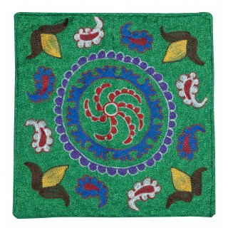 Silk Embroidery Cushion Cover. Modern Throw Pillow Cover. Green Pillowcase