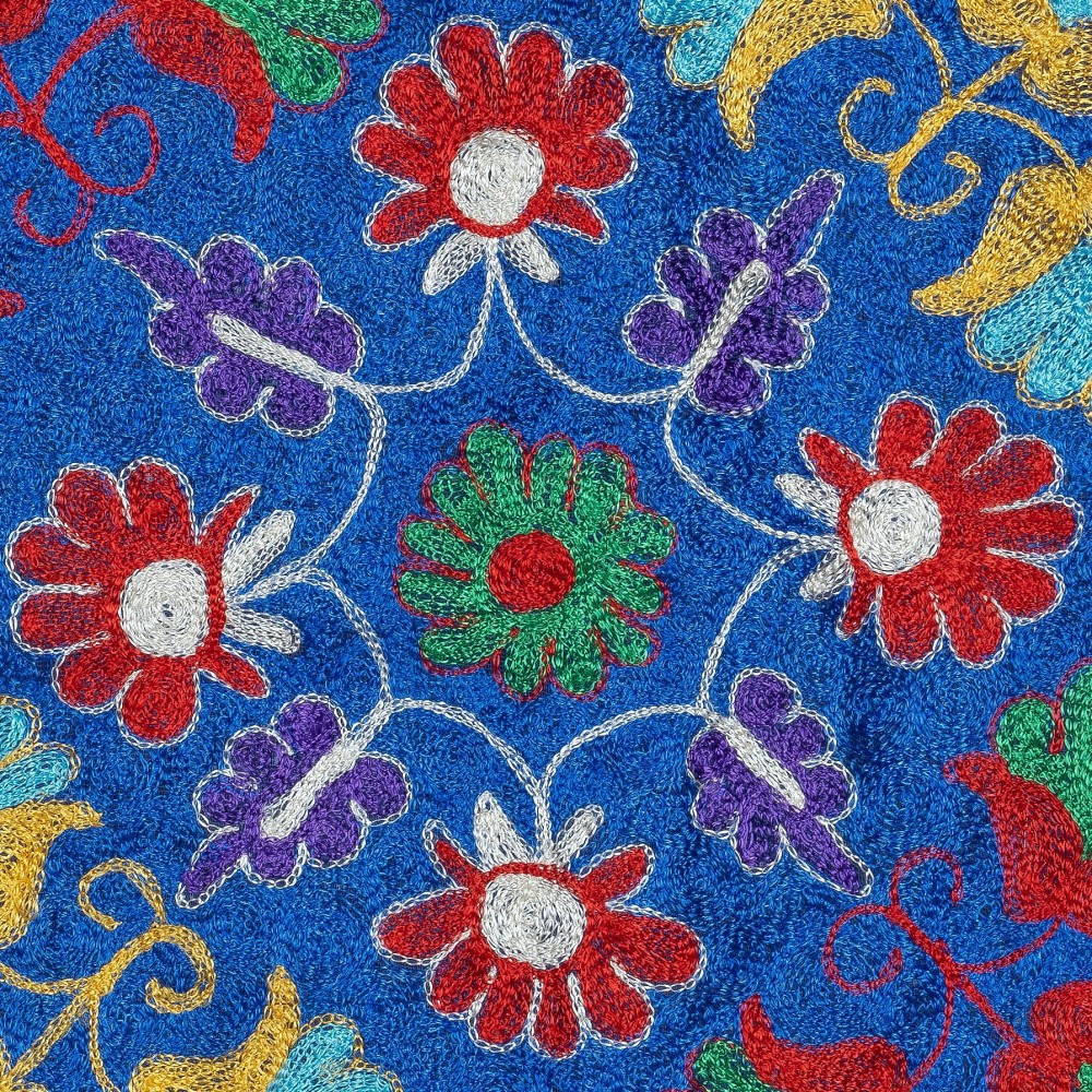 Silk Embroidery Cushion Cover. Blue Pillowcase. Modern Lace Pillow