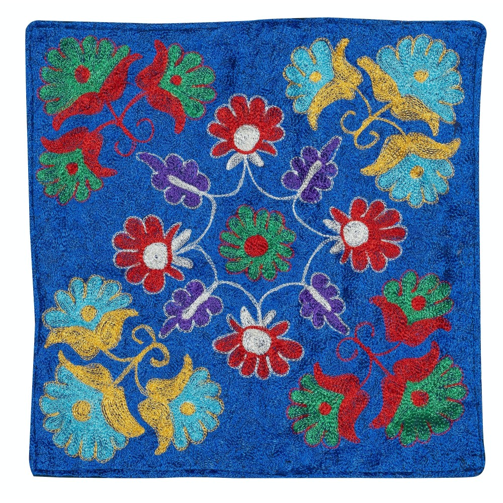Silk Embroidery Cushion Cover. Blue Pillowcase. Modern Lace Pillow