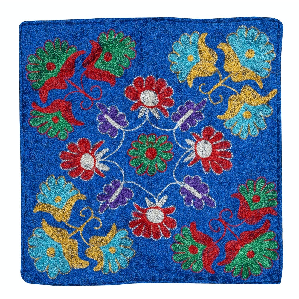 Blue Color Silk Embroidery Cushion Cover. Handmade Pillowcase. Modern Lace Pillow