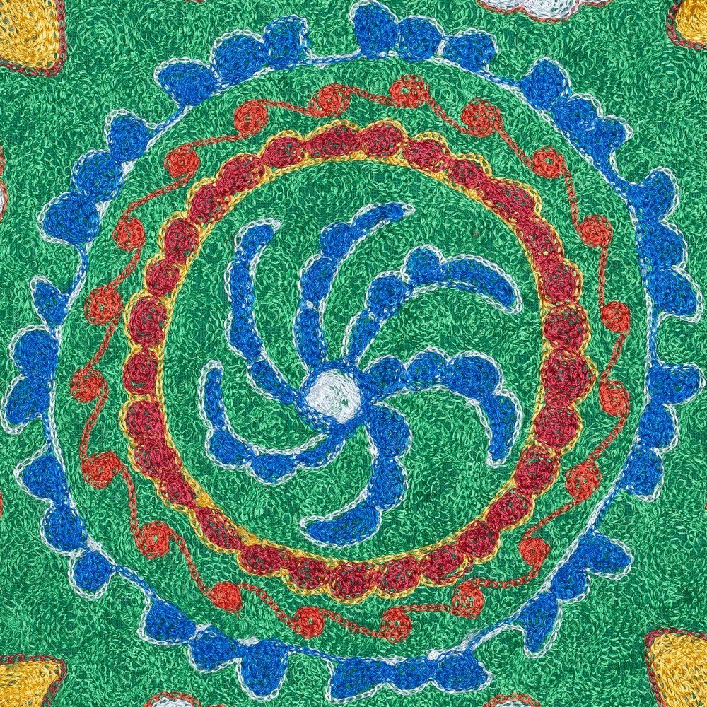 Silk Embroidery Cushion Cover. Green Toss Pillow Cover. Handmade Pillowcase