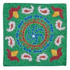 Silk Embroidery Cushion Cover. Green Toss Pillow Cover. Handmade Pillowcase