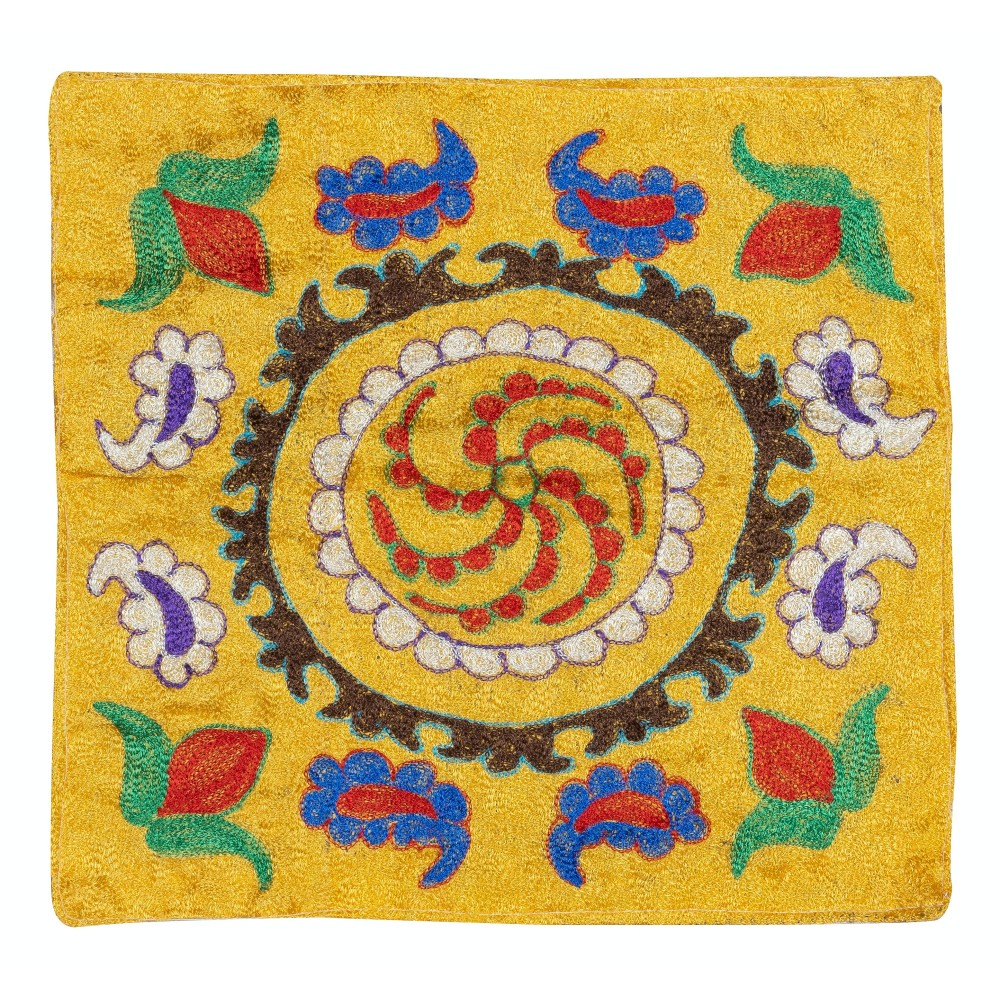 Silk Embroidery Cushion Cover. Yellow Pillowcase. Modern Lace Pillow