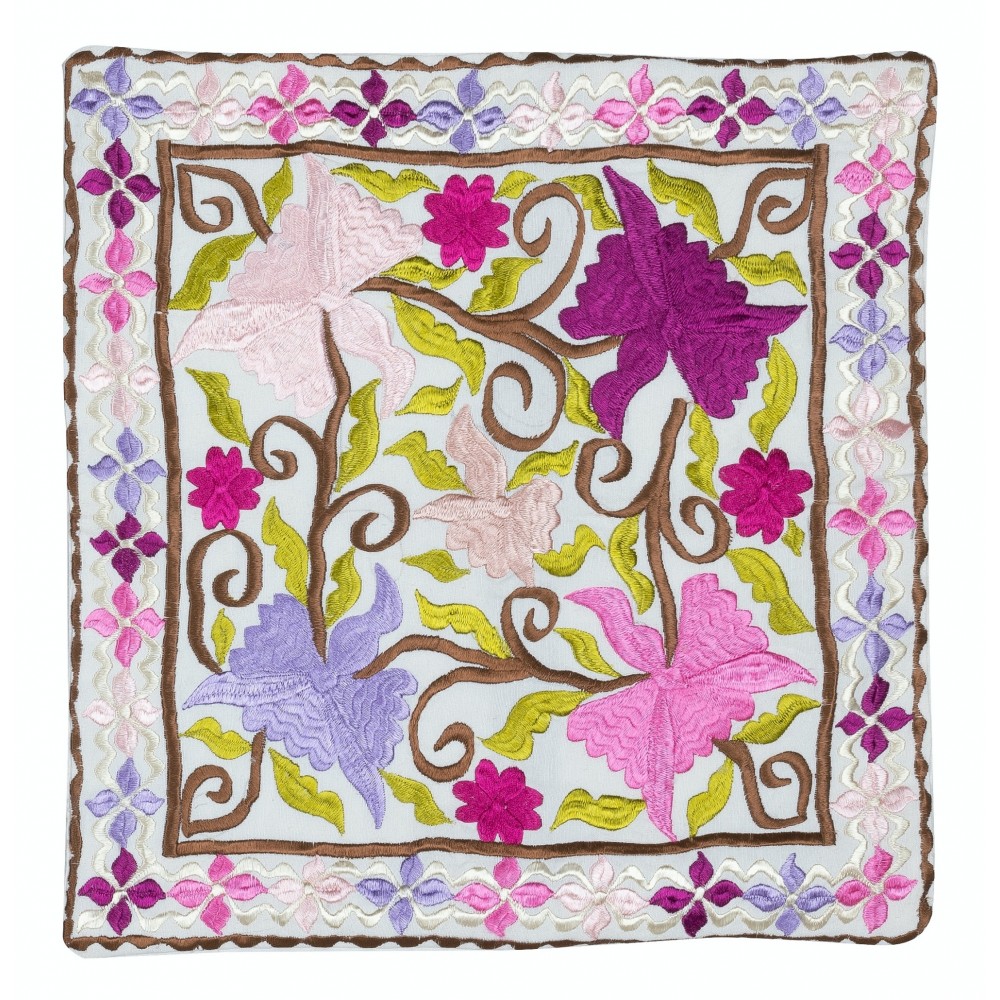 Colorful Cotton Throw Pillow. Handmade Cushion Cover. Modern Lace Pillow