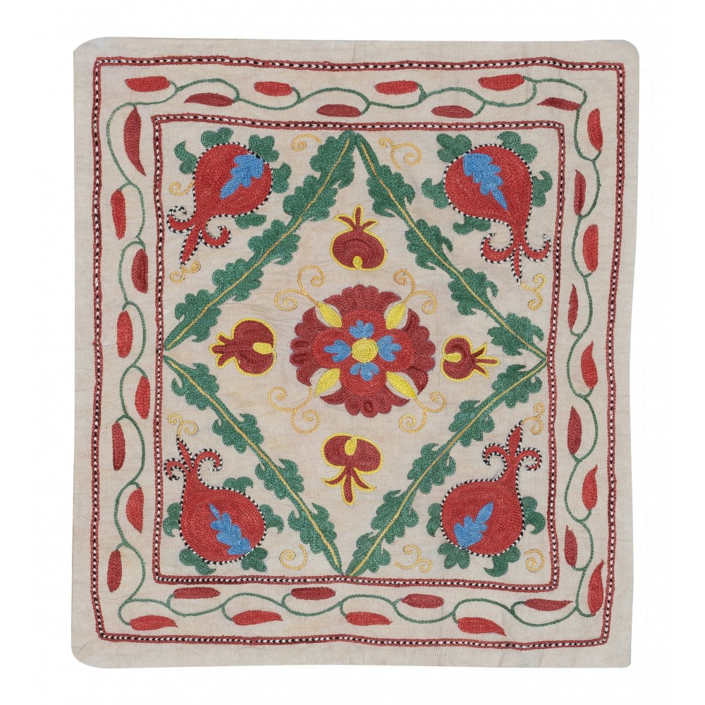 Hand Embroidered Silk and Cotton Cushion Cover. Uzbek Toss Pillow. New Lace Pillow