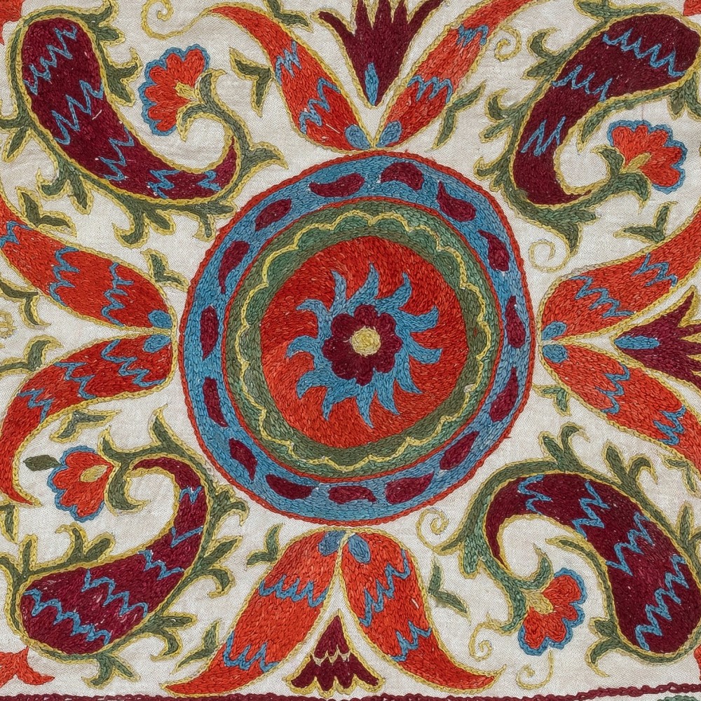 Hand Embroidered Silk and Cotton Cushion Cover. Uzbek Toss Pillow. New Lace Pillow