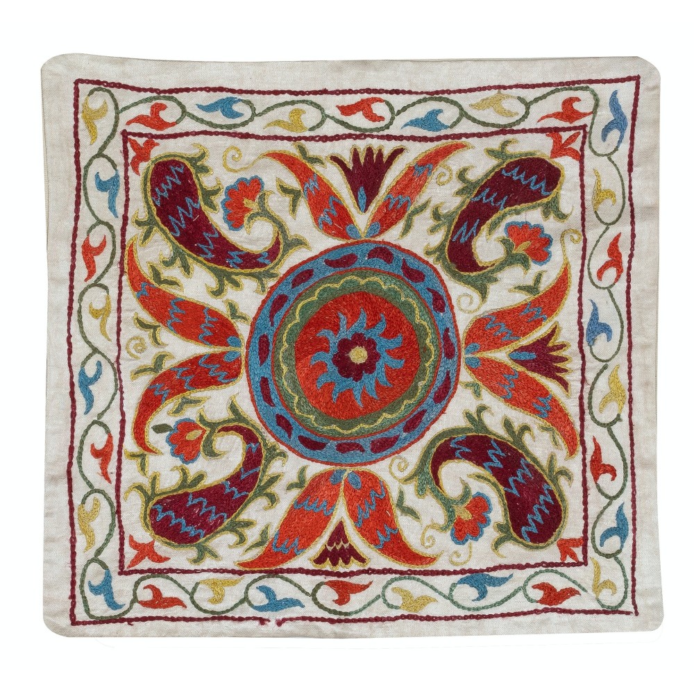 Hand Embroidered Silk and Cotton Cushion Cover. Uzbek Toss Pillow. New Lace Pillow