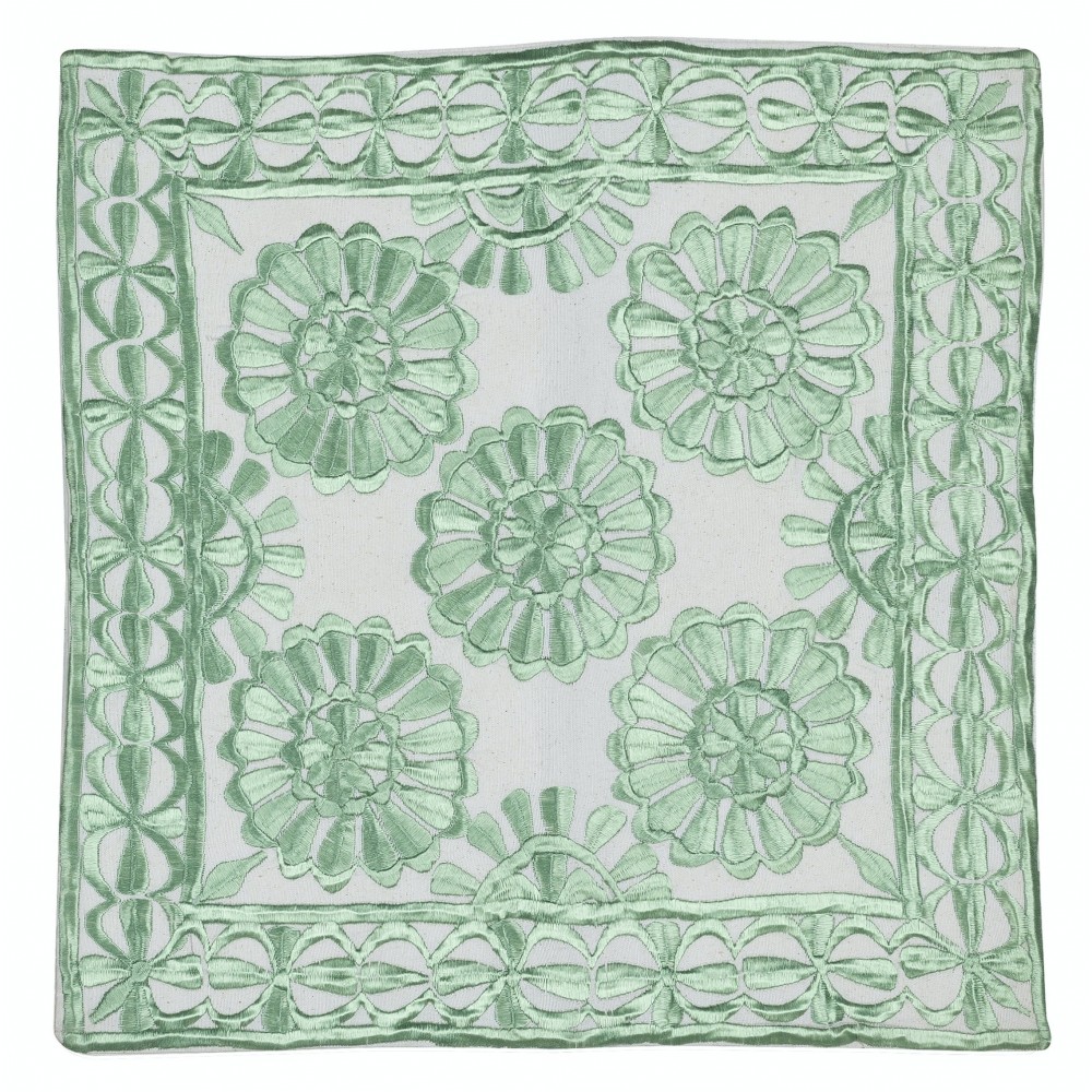 All Cotton Cushion Cover. Green Color Lace Pillow. Embroidered Pillowcase. Modern Toss Pillow
