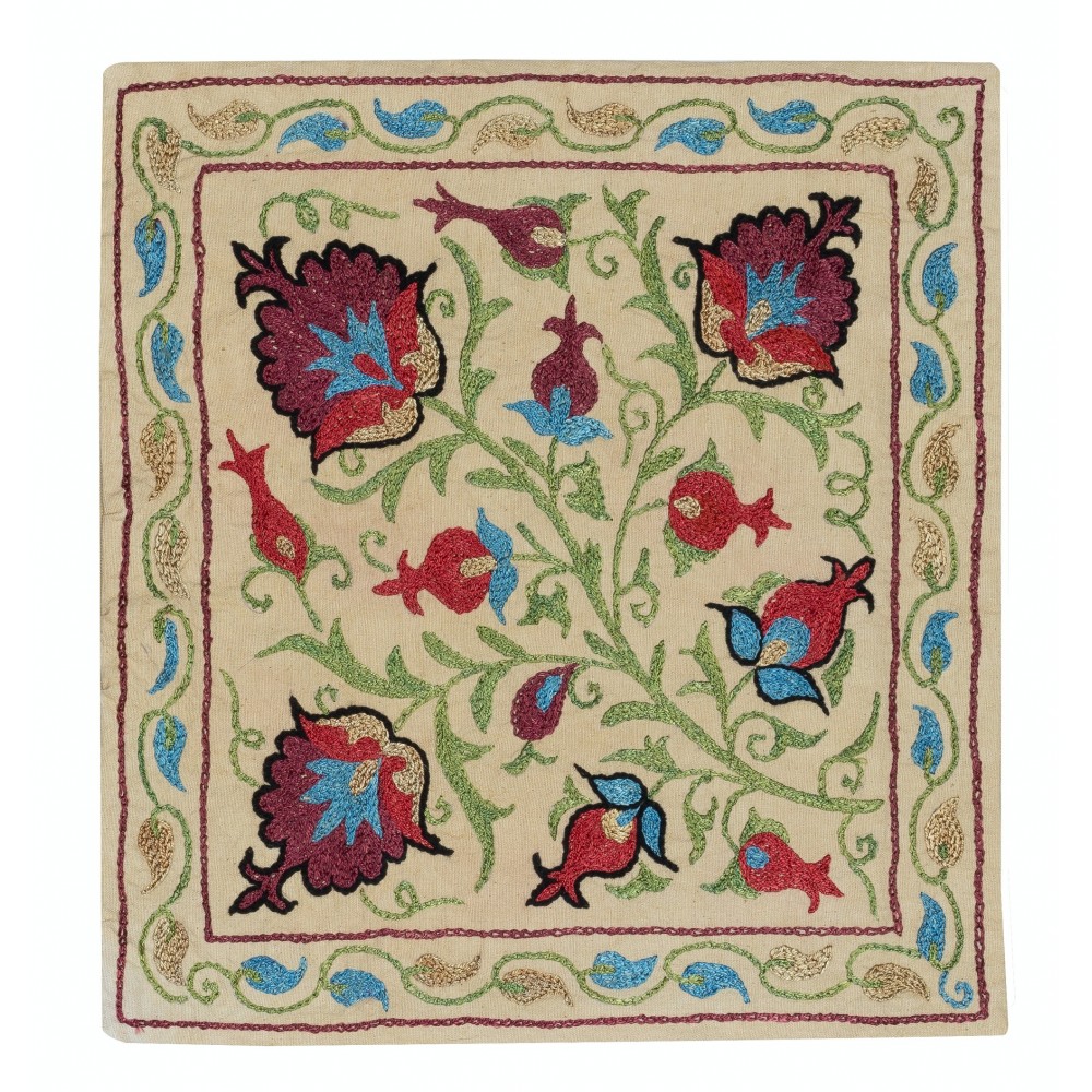 Silk Embroidery Cushion Cover. Contemporary Toss Pillow Cover. Handmade Pillowcase