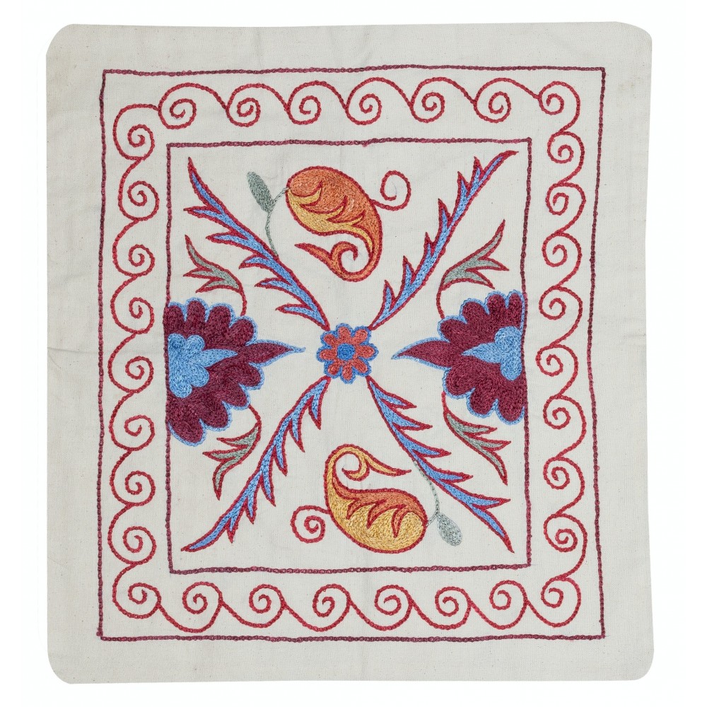 Modern Cushion Cover Made of Cotton. Embroidered Pillow. Uzbek Throw Pillow
