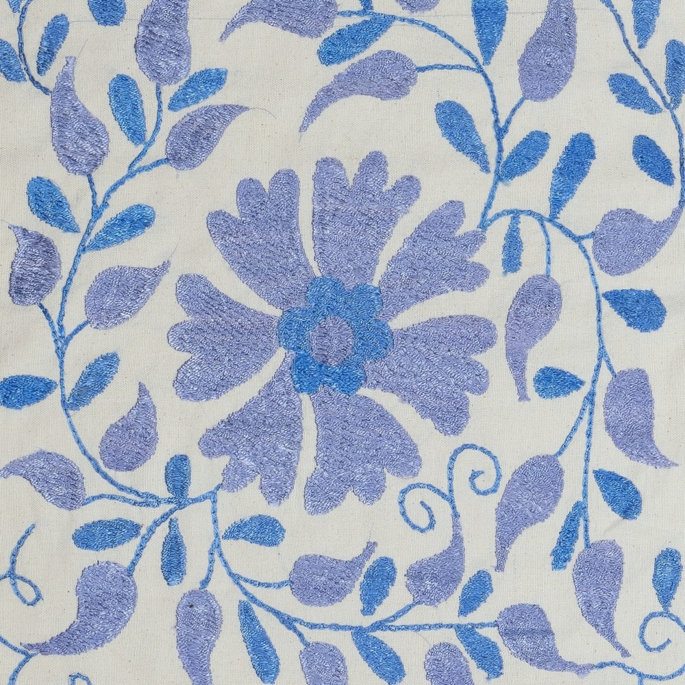 All Cotton Embroidered Cushion Cover. Handmade Pillowcase. Blue Toss Pillow