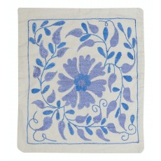 All Cotton Embroidered Cushion Cover. Handmade Pillowcase. Blue Toss Pillow