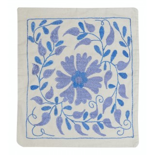 All Cotton Embroidered Cushion Cover. Handmade Pillowcase. Blue Toss Pillow